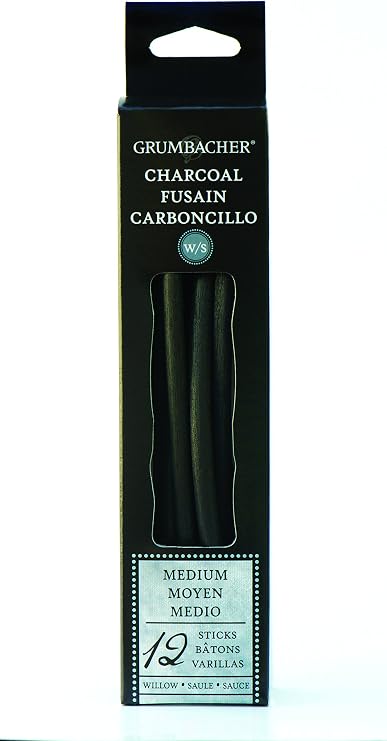 Grumbacher Willow Charcoal, Medium, Black, 12 Pack (WMD12)