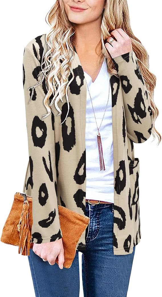 ULTRANICE Cardigan Sweaters Womens Fashion 2024 Trendy Lightweight Long Sleeve Casual Knitted Cardigans Sweater Tops Clothes Outfits with Pockets(Leopard T,S)