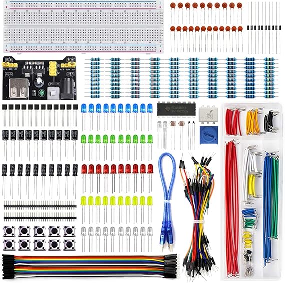 REXQualis Electronics Component Fun Kit wPower Supply Module, Jumper Wire, 830 tie-Points Breadboard, Precision Potentiometer,Resistor Compatible with Arduino, Raspberry Pi, STM32