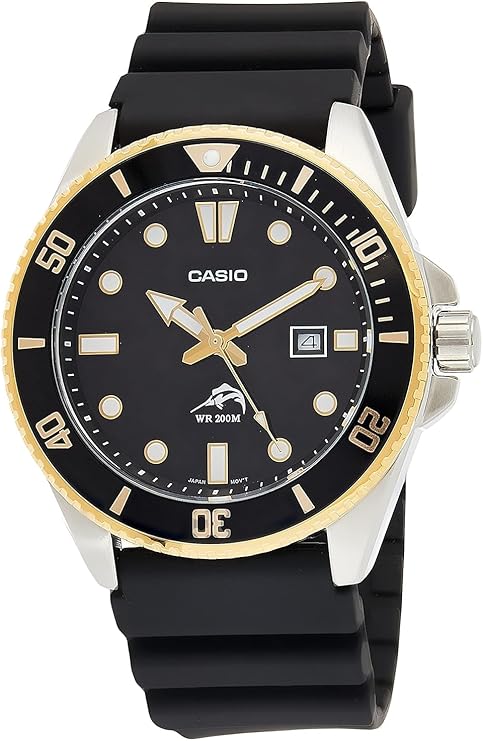Casio Men's Diver Style Quartz Stainless Steel and Resin Band Casual Watch, Color: Black, Size: 25.6 Model: MDV-106G-1AVCF