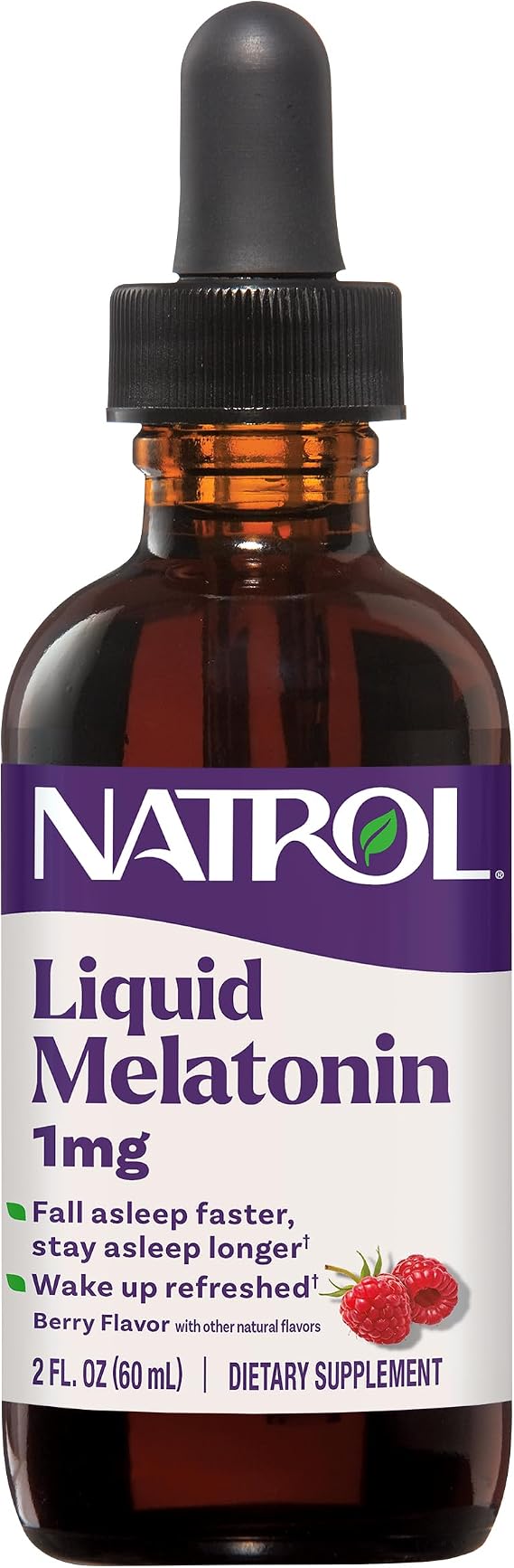 Natrol Liquid Melatonin for Adults, 1 mg, Berry-Flavored, 2 Fl Oz
