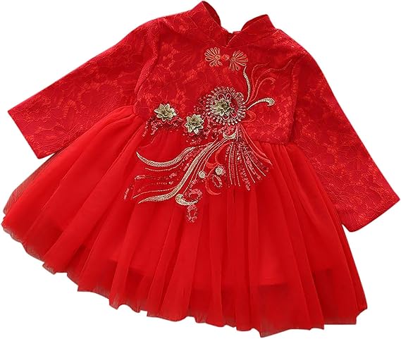 Baby Girls Dress for Chinese New Year, Kids Girl Long Sleeve Tang Suit Traditional Dress