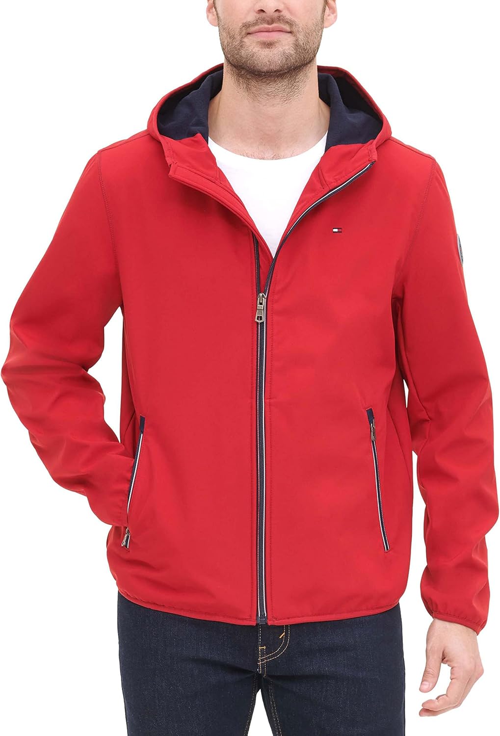 Tommy Hilfiger Men's Lightweight Water Resistant Breathable Hooded Performance Softshell Jacket Windbreaker