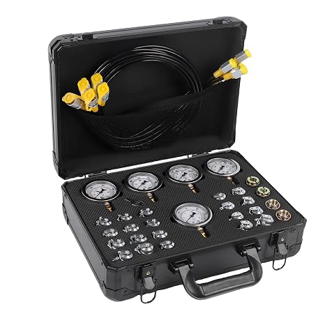 Hydraulic Pressure Test Kit with 5 Gauges 150/1500/4000/6000/10000 Psi, 5 Test Hoses, 24 Couplings Quickly Connector Diagnosis Tester Kit Set for Excavator Construction Machinery(Black)