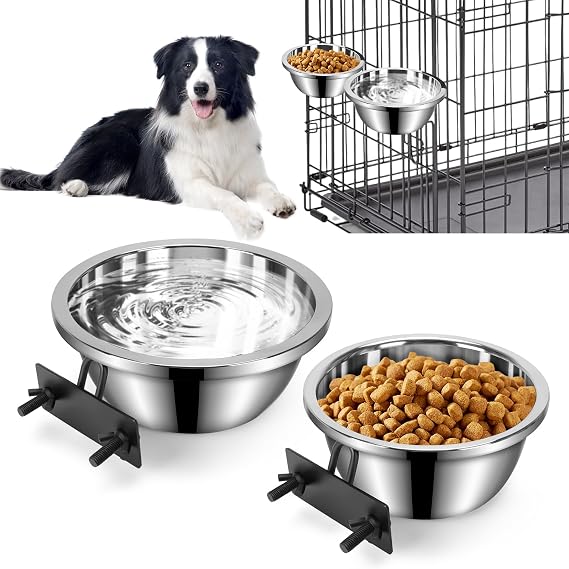 Dog Crate Water Bowl, No Spill Large Stainless Steel Kennel Dog Bowl