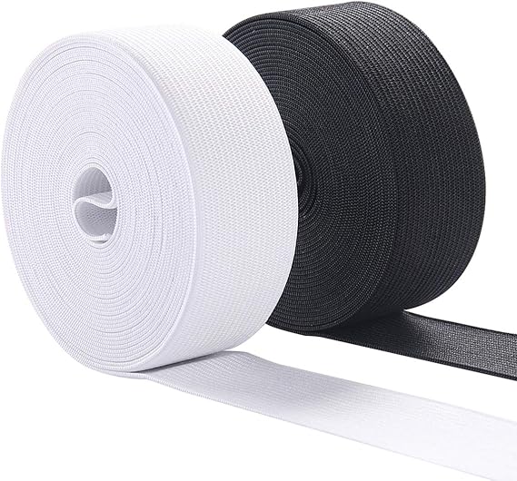 Elastic Bands for Sewing, 1 Inch Wide Elastic Fabric Band Springy Stretch Knitting Elastic Spool 10 Yard (5 Yard White,5 Yard Black)