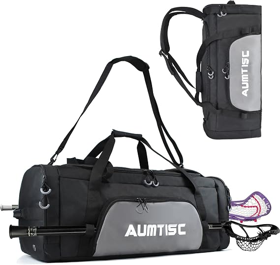 AUMTISC Lacrosse Bag Backpack 65L / 75L, 2 Stick Holders, Separate Cleats Compartment, Adjustable Shoulder Straps, Large Capacity to Holds All Lacrosse Equipment