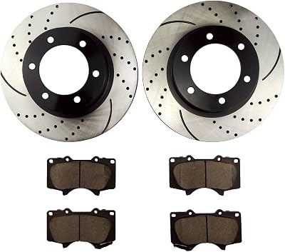QPD10046 Front Brake kit with DrilledSlotted Rotors and Ceramic Brake pads for Toyota 4Runner FJ Cruiser Tacoma