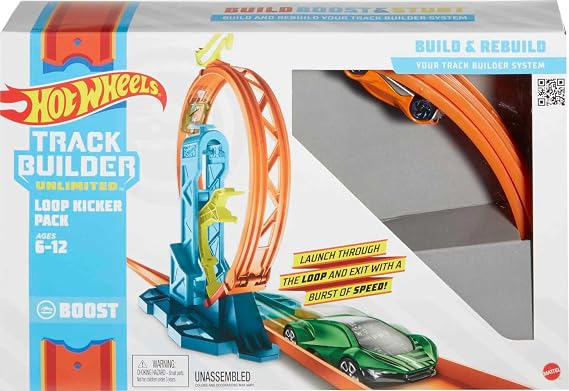 Hot Wheels Toy Car Track Set, Track Builder Unlimited Playset Loop Kicker Pack, 10 Track Component Parts & 1:64 Scale Vehicle