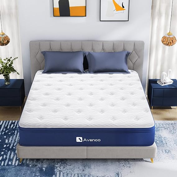 Avenco King Bamboo Foam & Spring Hybrid Mattress - Medium Firm, Breathable, CertiPUR-US Certified, 150x200x18cm