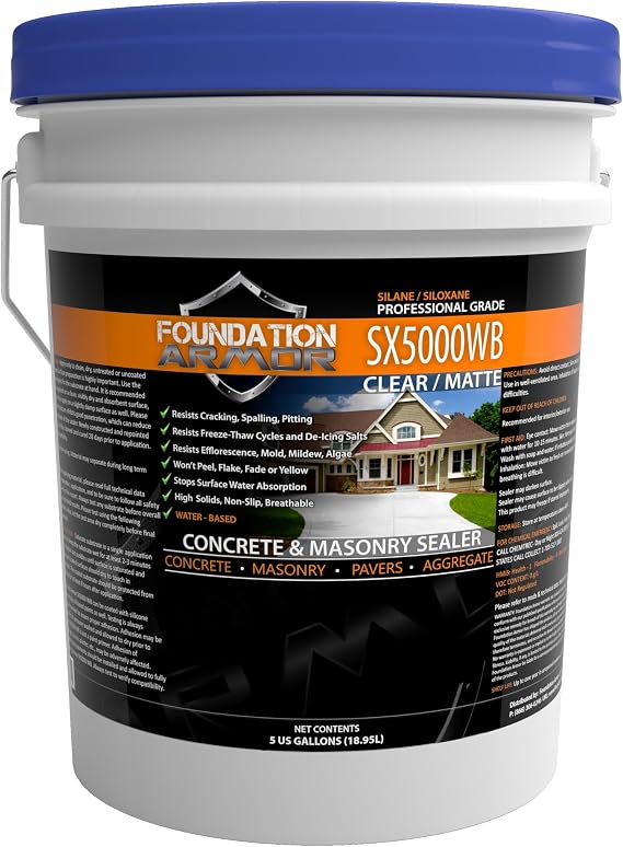 Armor SX5000 WB Natural-Look Penetrating Water-Based Silane Siloxane Concrete Sealer for Concrete, Brick, Pavers, and Natural Stone - 5 Gallon