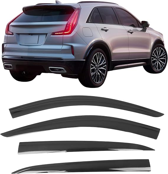 Fit 2019-2025 Cadillac XT4 Tape on Low Profile Smoke/Tinted Window Visors | IKON MOTORSPORTS, Acrylic, Rain Guards, Side Window Wind Deflectors, Impact Resistant, Waterproof, Enhance Appearance, 4PCS