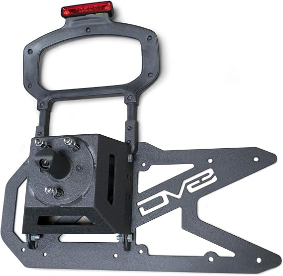 DV8 Tire Carrier for 2018-Current Wrangler JL Tailgate Mounted Adjustable | Tire Height, No Bumper Modifications Required, Relocated Factory Back Up Camera & 3rd Brake Light