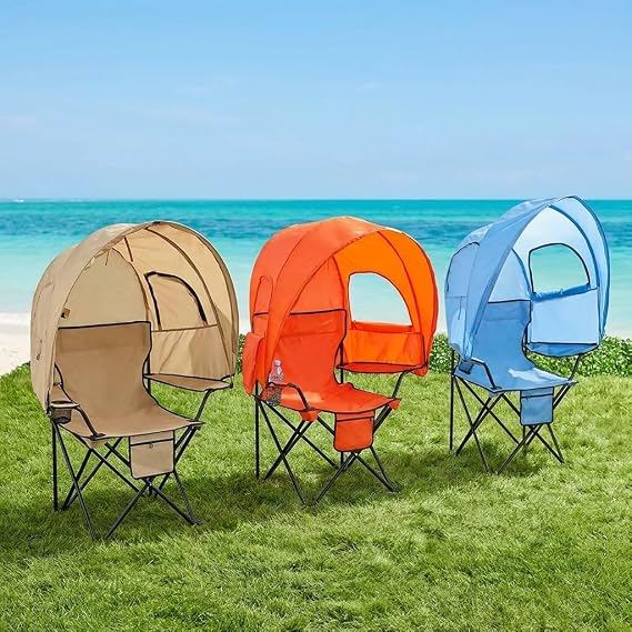 BrylaneHome Oversized Camp Chair with Canopy - Coral
