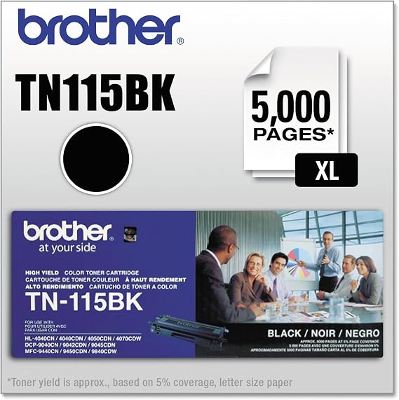 Brother TN115BK High-Yield Toner Cartridge, Black - in Retail Packaging