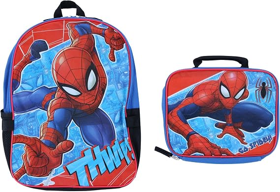 Marvel Boy's Spider-Man 16-Inch Backpack with Lunch Bag, Blue