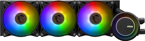 MSI MAG CoreLiquid E360 Black - AIO ARGB CPU Liquid Cooler - Rotating Cap Design - 360mm Radiator - Triple 120mm ARGB PWM Fans - LGA 1700/1851 / AM5/AM4 Compatible