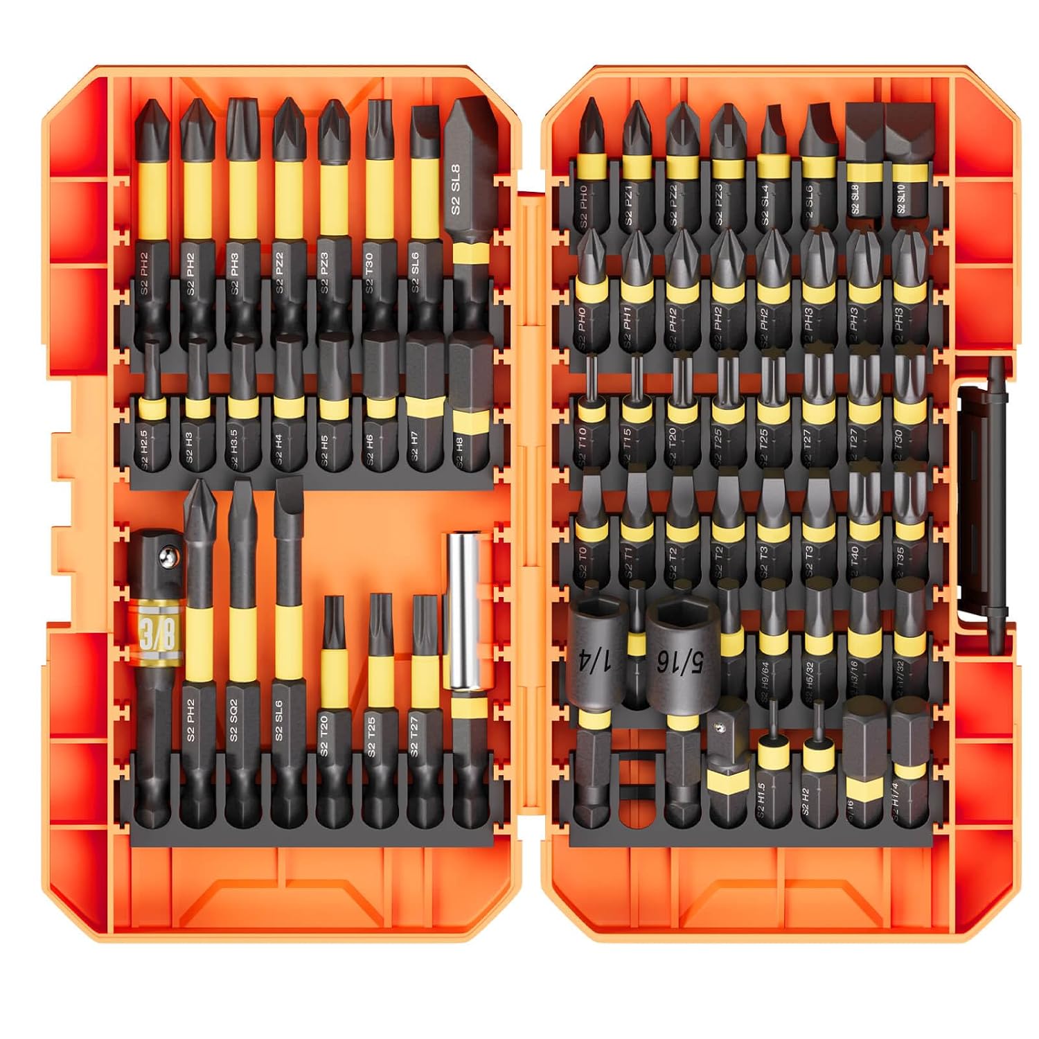 ENERTWIST 72 Pcs Impact Driver Bit Set,Complete S2 Screwdriver Bit Set,1&2&2-12 Long Impact Bits with Magnetic Bit Holder, Nut Drivers, and Socket Adaptors for DIY Projects