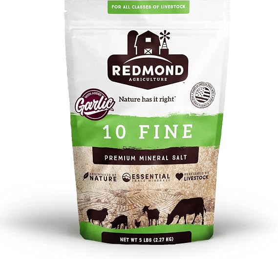 Redmond Agriculture 10 Fine with Garlic- Premium Mineral Salt with Essential Trace Minerals and Pest Prevention