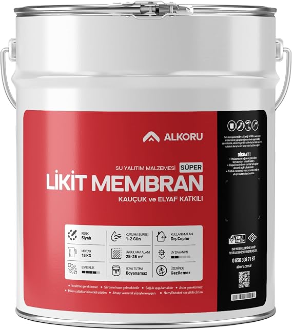Süper Likit Membran Kauçuk ve Elyaf Katkılı Sıvı Su Yalıtım Malzemesi (15, Kilogram)