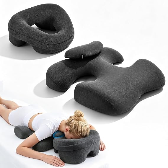 Massage Breast Cushion and Face Down Support Pillow Set with Memory Foam, Breathable Removable Washable Cover, Non-Slip Bottom, Bolster Head Rest for SPA Home Beauty Salon Bedroom