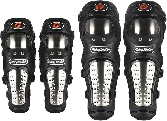 GES 4 PCS Motorbike Knee Pads, Adults Motocross Elbow Knee Shin Guard, Motocross Racing Guard Pads,Alloy Steel Motorcycle Protector Kit for Motocross, Skating, Cycling,ATV (Long)