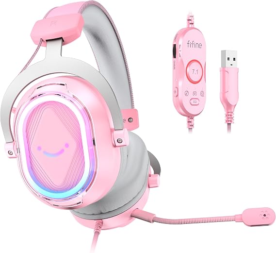 FIFINE AmpliGame H13P Wired RGB Gaming Headset for PC, Mac, PS4, PS5 | 50mm Drivers, 7.1 Surround Sound, Solid Metal Frame, AI Noise Canceling Mic, Game/chat Balance, for gaming/streaming