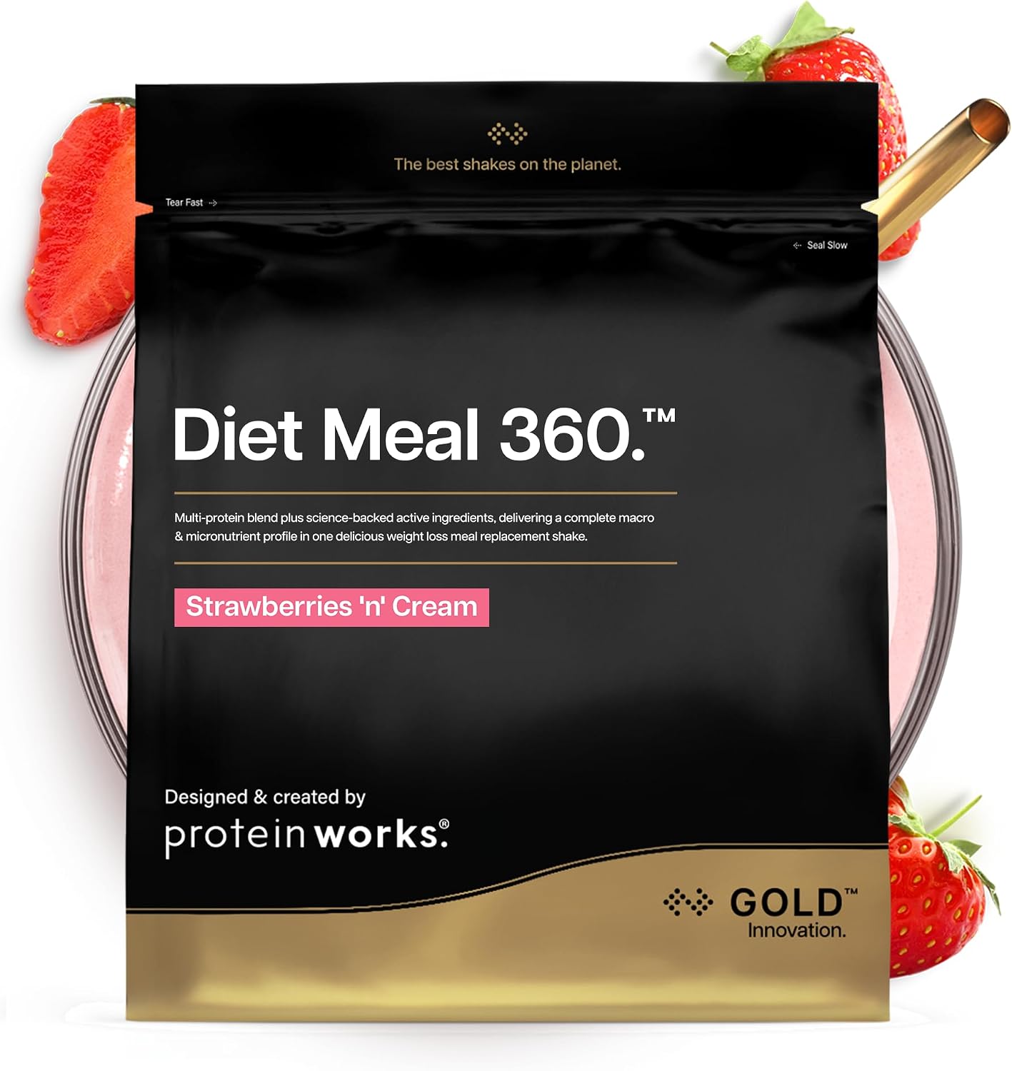 Protein Works Diet Meal 360 - GOLD Innovation Trinkmahlzeit Abnehmshake Vollwertige Ernährung 24 Vitamine & Mineralstoffe Leinsamen Omega 3 Inulin Erdbeer-Sahne 14 Mahlzeiten 1kg