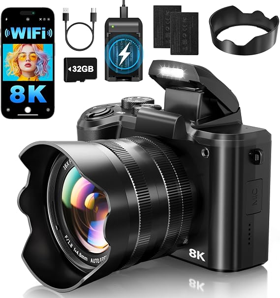 8K Digital Camera, 88MP Autofocus Cameras for Photography with Dual Lens