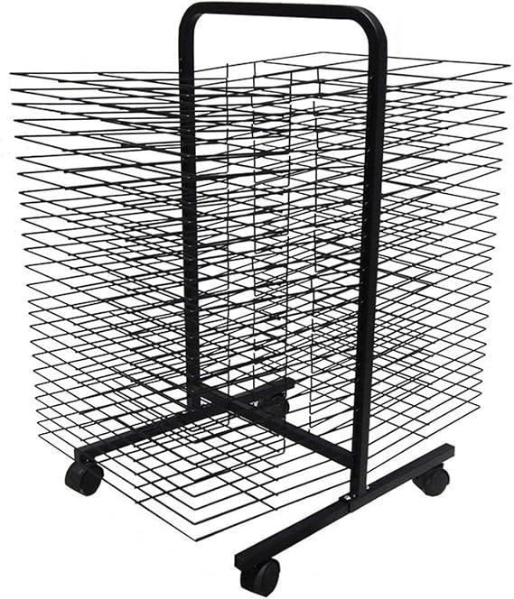 Mobile Art Drying Rack 50 Removable Shelves Metal Steel Double Sided Wire Drying Rack with Wheels for Classroom Painting Crafts Artwork Canvas Storage, 17.7" x 26" x 32.3", Black