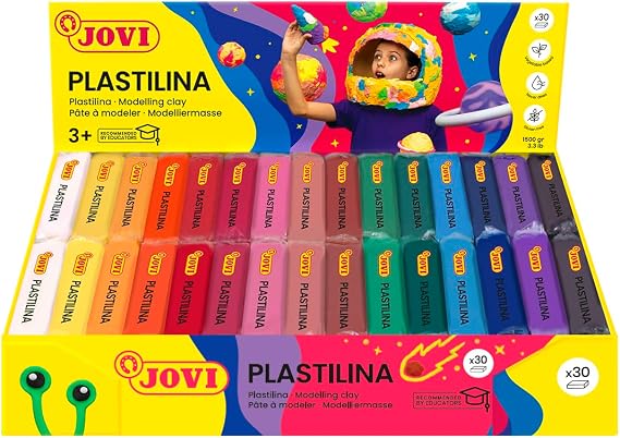Jovi - Reusable and Non-Hardening Modeling Clay, 30 1.75oz Bars, 15 Colors | Non-Toxic and Gluten-Free, for Arts and Crafts Projects, multicolor, vegetable base