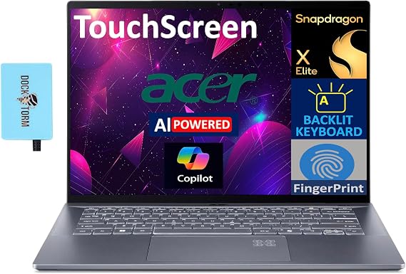 acer Swift 14 AI Copilot+ PC 14.5" Touchscreen 2.5K UHD 120Hz Display (Snapdragon X Elite X1E-78-100 12-core, 16GB DDR5, 1TB SSD, Qualcomm Adreno GPU, Backlit KB, FP, Win11Pro) w/DKZ USB Port Expander