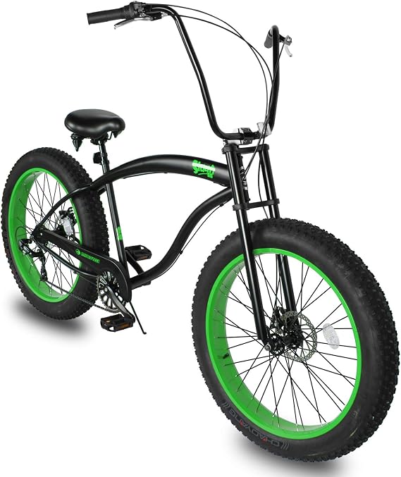 MICARGI SLUGO SS Shimano 7-Speed Fat Tire Cruiser Bike for Mens & Women, DISC Brake, 26x4 Wide Knobby Tires, Hi-Ten Steel Frame, City Country Beach Bicycle