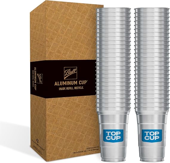 Top Cup Aluminum Party Cups, Blue Logo, 9oz, 50 Count