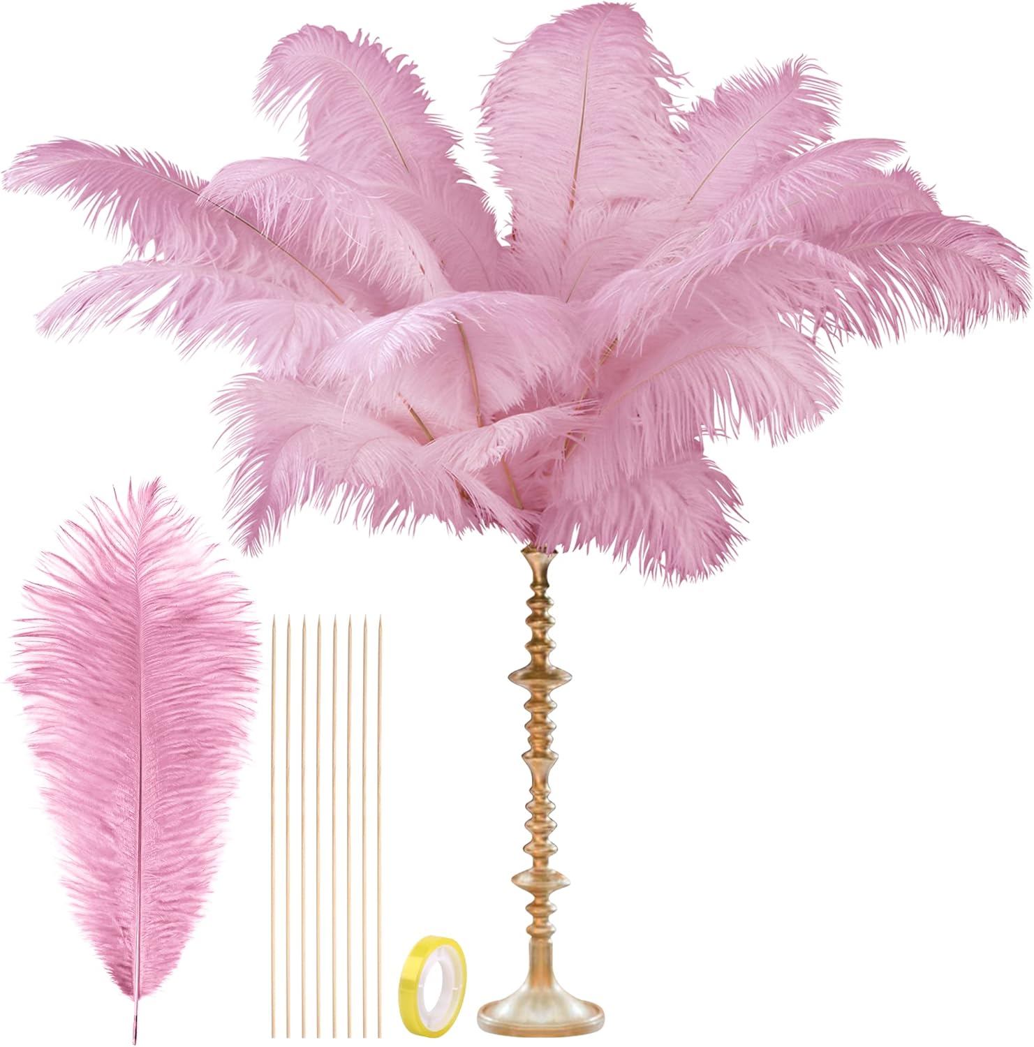 CROWN GUIDE Black Ostrich Feathers Bulk - 10 Pieces Making Kit 28 Inch Long Large Feathers for Crafts Vase Centerpieces Feather Lamp Wedding Party Pack Flower Arrangement Home Decoration, Pink