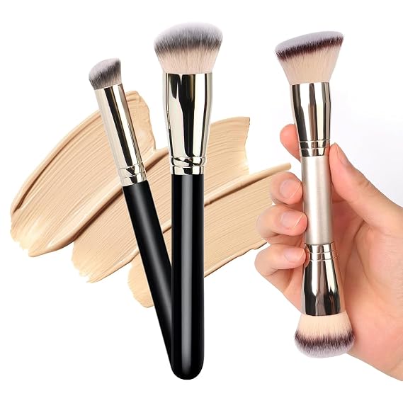 Makeup Brushes Set, 3Pcs Foundation Brush Flawless Concealer Brush and Dual-Ended Foundation Brush Set