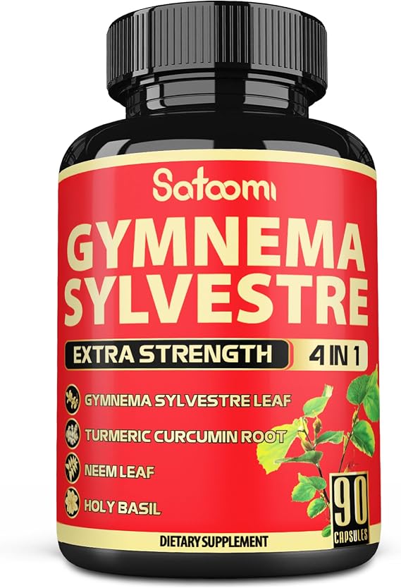 Satoomi Pure Gymnema Sylvestre Capsules Extract - 90 Capsules for 3-Month - Combined with Neem Leaf, Holy Basil & Turmeric Curcumin Root