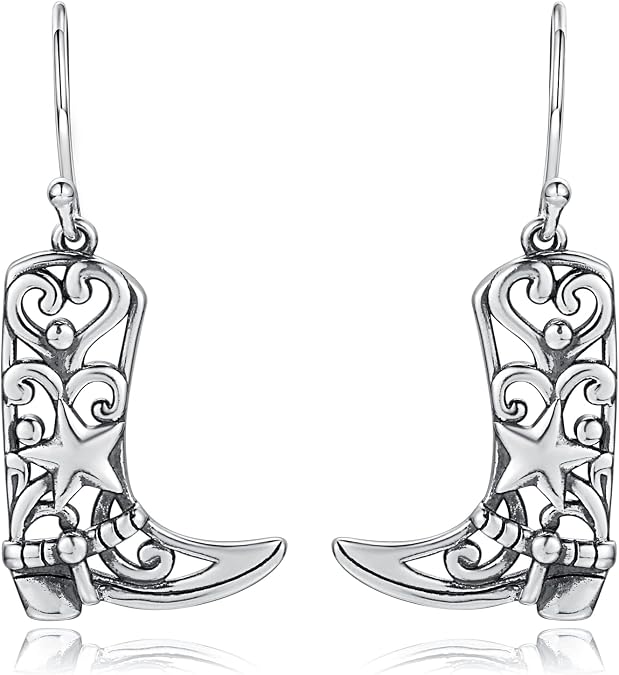 Sterling Silver Cowgirl Boot Earrings for Women