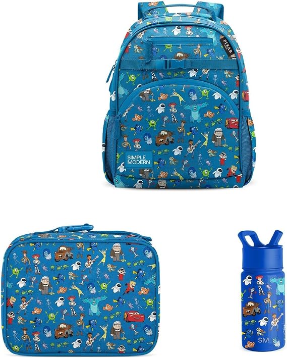 Simple Modern Disney Pixar Bundle | Kids Backpack, Lunch Box, Water Bottle