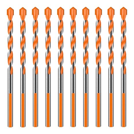 Masonry Drill Bit Set with 10 Multi Functional Concrete Drill Bits 6mm Three Flat Shank Red and Silver Compatible with Hammer Drill Ideal for All Brick and Concrete Drilling Needs