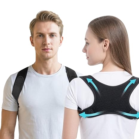 Bettinay Back Brace Posture Corrector, Black Lightweight Adjustable Breathable Upper Back Support for Men Women