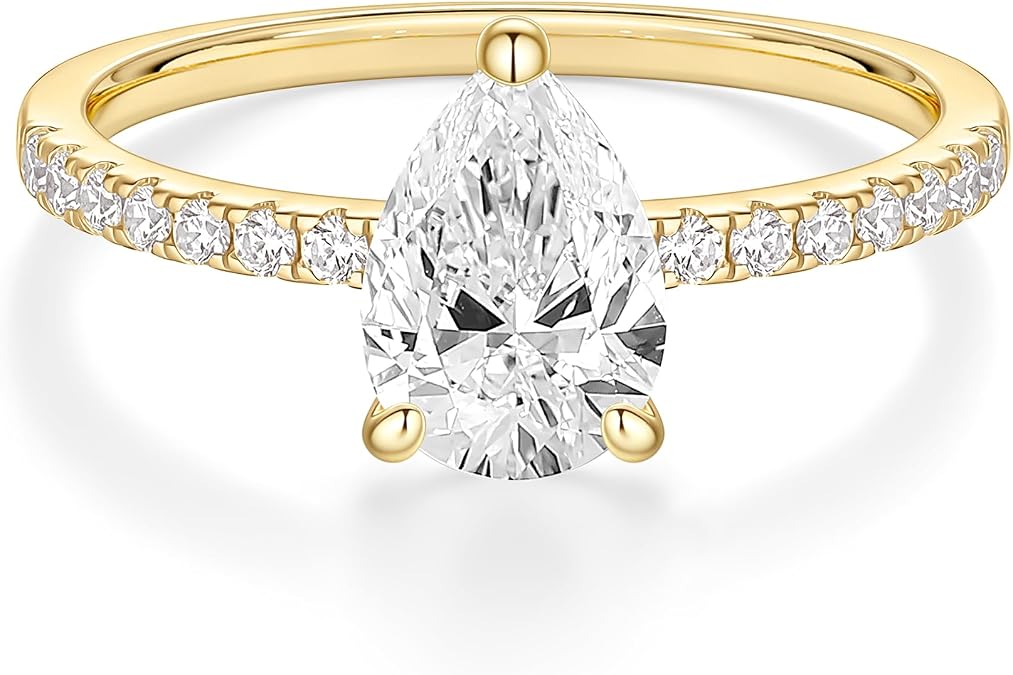 EAMTI 2CT 925 Sterling Silver Engagement Rings for Women Pear Cut