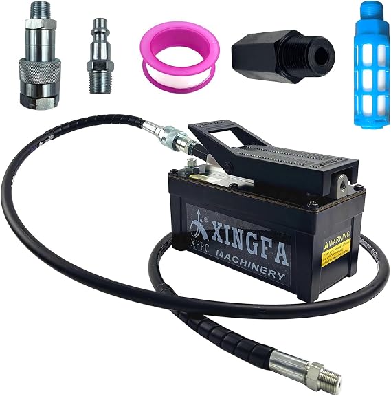 Air Hydraulic Pump 10000 PSL 0.45 Gal Reservoir, NPT 3/8" Oil Outlet, NPT 1/4" Inlet, Hydraulic Pump Air Hydraulic Foot Pump Made of Aluminum with 6.6ft Pipe, Black