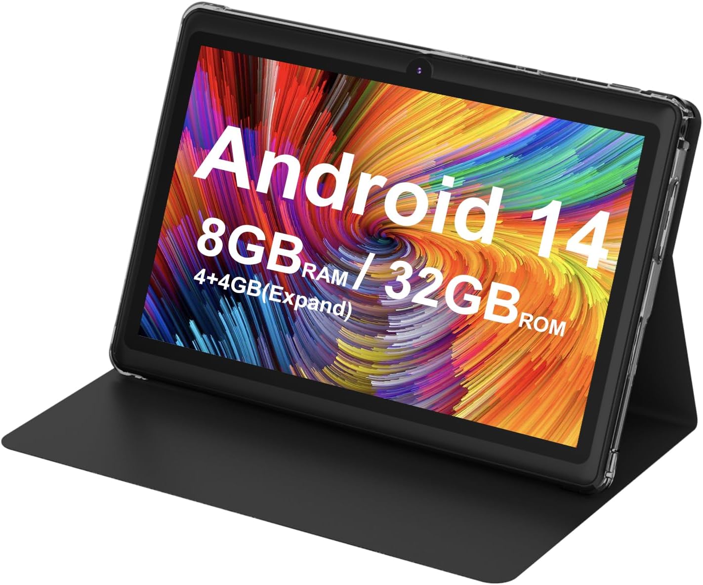 Tablet 7Inch Android 14.0 with Protective Case, 8GB44GB Expand RAM 32GB ROM, IPS Screen, Dual Camera, Bluetooth 5.0 WiFi Tab Black