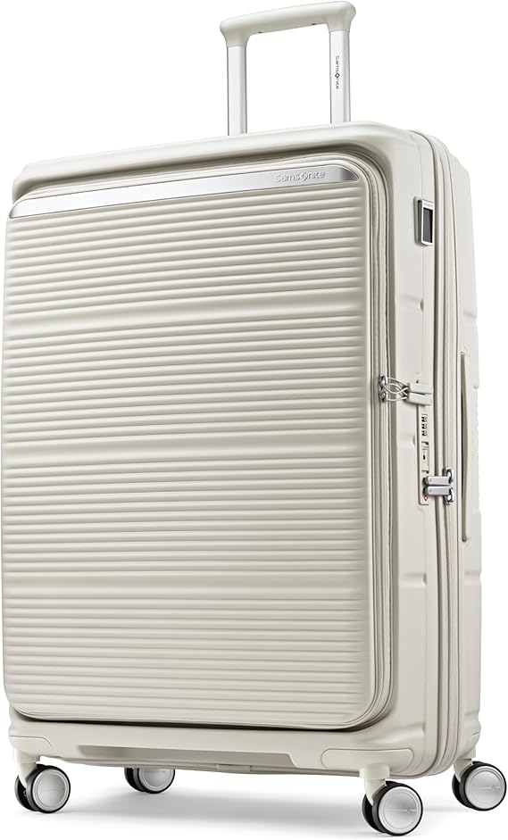 Samsonite Paralux Large Checked Luggage - Innovative Design - Quick Access Front Pocket - Dual Suspension Wheel Technology - TSA Lock - Expandable - Includes Removable Packing Cubes - Stone Grey