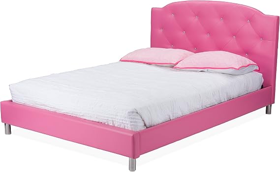 Baxton Studio Canterbury Pink Leather Contemporary Full Size Bed