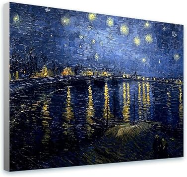 Alonline Art - Starry Night Over The Rhone by Vincent Van Gogh | framed stretched canvas (Synthetic) on a ready to hang frame - gallery wrapped | 39"x29" - 98x74cm | Wall art home decor for office