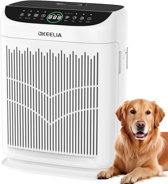 Air Purifiers for Home Large Room Up to 3000 Ft2 with Washable Filters,AKEELIA HEPA Double-Sided Air Purifier with PM2.5 Air Quality Sensor, Aroma,15dB Sleep Mode, Air Cleaner for Pets Bedroom,White