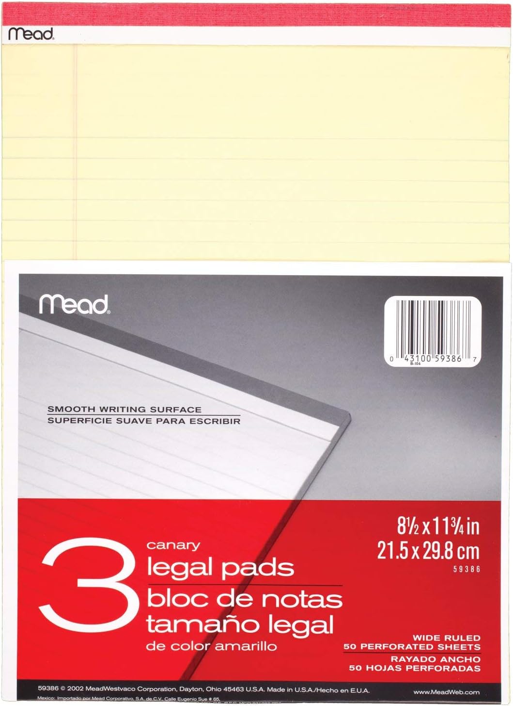 Mead Legal Pads, Wide Ruled Paper, 8-12 x 11-34, 50 Sheets, Memo Pads, Note Pads, Steno Pads, 3 Pack 59386
