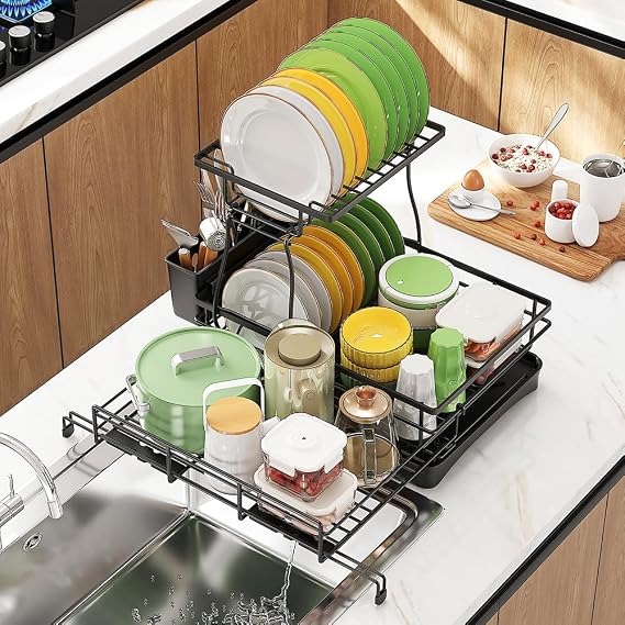 Expandable 2-Tier Dish Drying Rack Over the Sink, Large Capacity